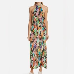 RIXO patchwork Halter Maxi Dress